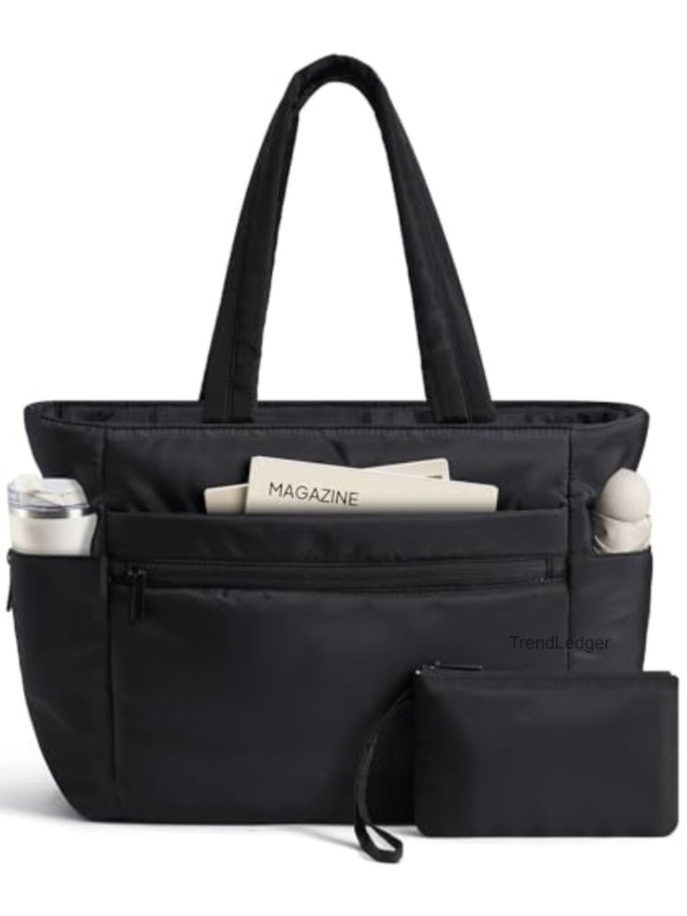 Puffer Tote Bag with Laptop Compartment & Cup Holder Water Resistant Travel